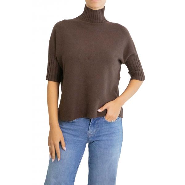 Maglioncino tinta unita collo alto manica 3/4 